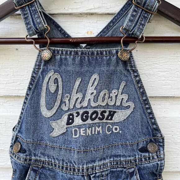 OshKosh B'Gosh Denim Overalls Baby Boy Reverse Logo Bib Vestbak- Size 12M - Picture 7 of 8
